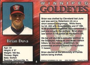 1995 R.E.L. Winnipeg Goldeyes #8 Brian Duva Back