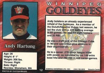 1995 R.E.L. Winnipeg Goldeyes #12 Andy Hartung Back