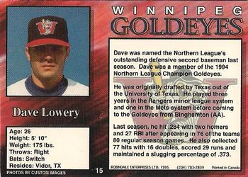 1995 R.E.L. Winnipeg Goldeyes #15 Dave Lowery Back