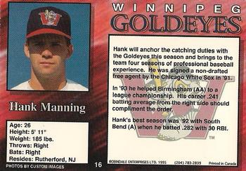 1995 R.E.L. Winnipeg Goldeyes #16 Hank Manning Back