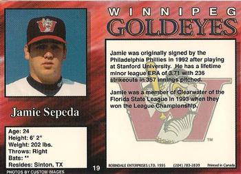 1995 R.E.L. Winnipeg Goldeyes #19 Jamie Sepeda Back