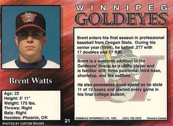 1995 R.E.L. Winnipeg Goldeyes #21 Brent Watts Back