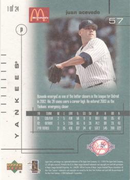2003 Upper Deck McDonald's New York Yankees #1 Juan Acevedo Back