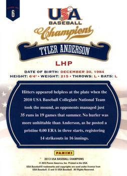 2013 Panini USA Baseball Champions #6 Tyler Anderson Back