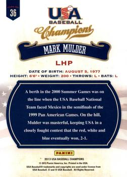 2013 Panini USA Baseball Champions #36 Mark Mulder Back