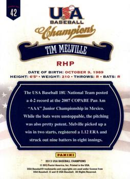 2013 Panini USA Baseball Champions #42 Tim Melville Back