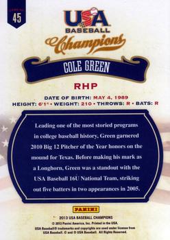 2013 Panini USA Baseball Champions #45 Cole Green Back