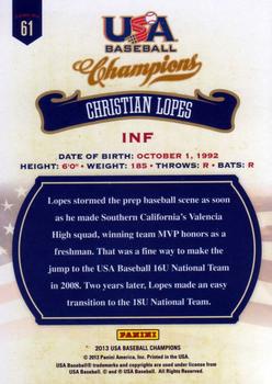 2013 Panini USA Baseball Champions #61 Christian Lopes Back