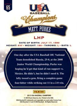 2013 Panini USA Baseball Champions #65 Matt Purke Back