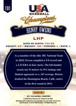 2013 Panini USA Baseball Champions #101 Henry Owens Back