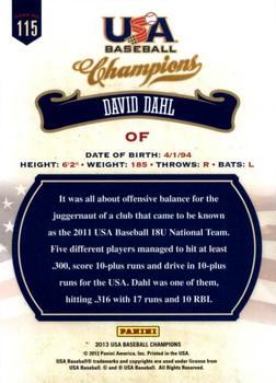 2013 Panini USA Baseball Champions #115 David Dahl Back