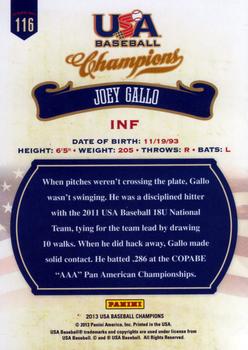 2013 Panini USA Baseball Champions #116 Joey Gallo Back
