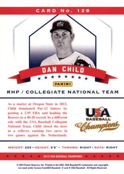 2013 Panini USA Baseball Champions #128 Dan Child Back