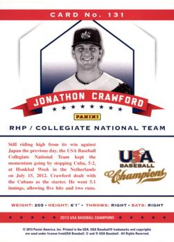 2013 Panini USA Baseball Champions #131 Jonathon Crawford Back