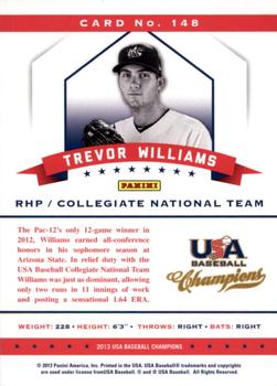 2013 Panini USA Baseball Champions #148 Trevor Williams Back