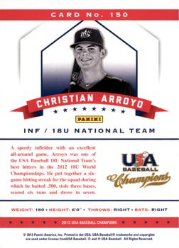 2013 Panini USA Baseball Champions #150 Christian Arroyo Back