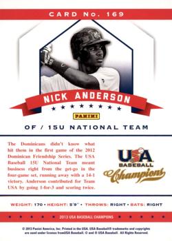 2013 Panini USA Baseball Champions #169 Nick Anderson Back