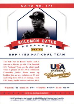 2013 Panini USA Baseball Champions #171 Solomon Bates Back