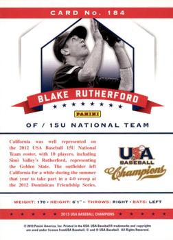 2013 Panini USA Baseball Champions #184 Blake Rutherford Back