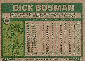 1977 Topps #101 Dick Bosman Back