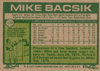 1977 Topps #103 Mike Bacsik Back