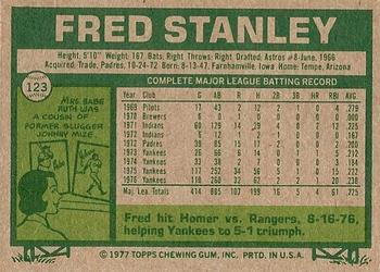 1977 Topps #123 Fred Stanley Back