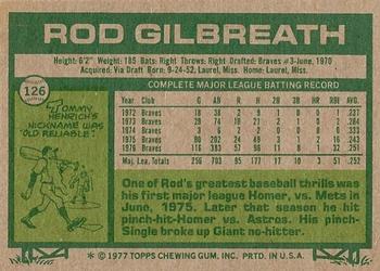 1977 Topps #126 Rod Gilbreath Back