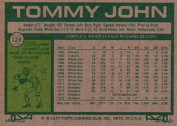 1977 Topps #128 Tommy John Back