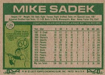 1977 Topps #129 Mike Sadek Back