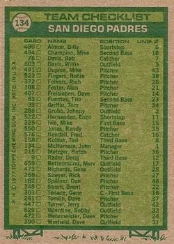 1977 Topps #134 San Diego Padres / John McNamara Back