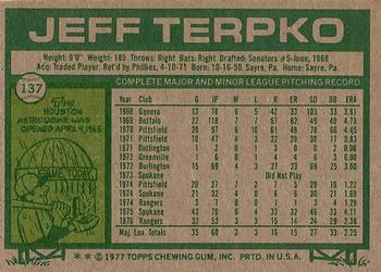 1977 Topps #137 Jeff Terpko Back