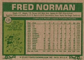 1977 Topps #139 Fred Norman Back