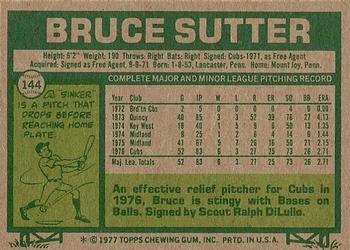 1977 Topps #144 Bruce Sutter Back