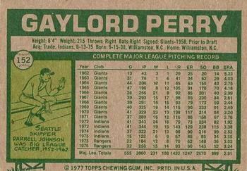 1977 Topps #152 Gaylord Perry Back
