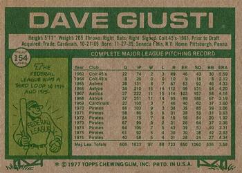 1977 Topps #154 Dave Giusti Back