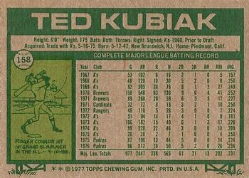 1977 Topps #158 Ted Kubiak Back