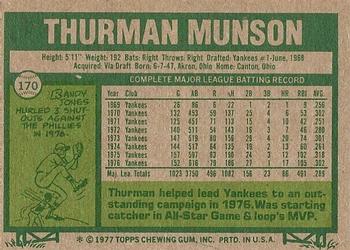 1977 Topps #170 Thurman Munson Back