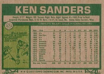 1977 Topps #171 Ken Sanders Back