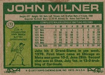 1977 Topps #172 John Milner Back
