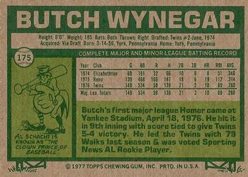 1977 Topps #175 Butch Wynegar Back