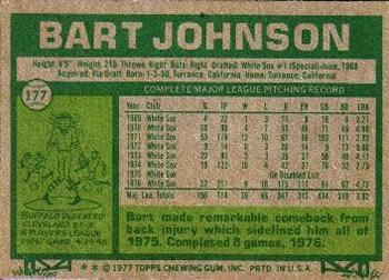 1977 Topps #177 Bart Johnson Back