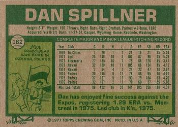 1977 Topps #182 Dan Spillner Back