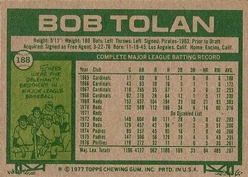 1977 Topps #188 Bob Tolan Back