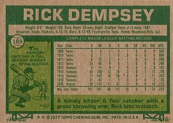 1977 Topps #189 Rick Dempsey Back