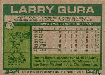 1977 Topps #193 Larry Gura Back