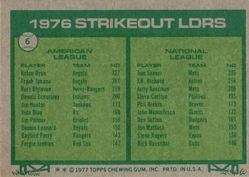 1977 Topps #6 1976 Strikeout Leaders (Nolan Ryan / Tom Seaver) Back