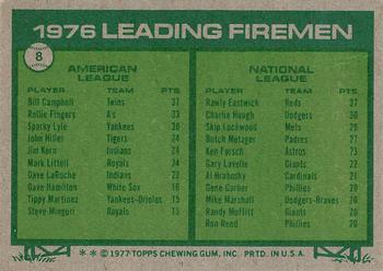 1977 Topps #8 1976 Leading Firemen (Bill Campbell / Rawly Eastwick) Back