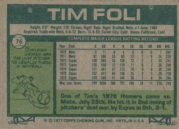 1977 Topps #76 Tim Foli Back