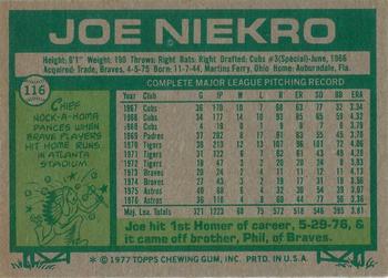 1977 Topps #116 Joe Niekro Back