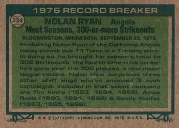 1977 Topps #234 Nolan Ryan Back
